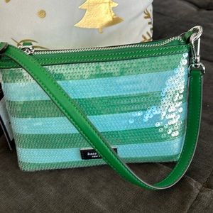Kate Spade 2023 green striped sequin shoulder bag NWT Retail $198